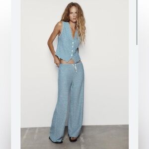 Zara 2 Piece Striped Vest And Wide Leg Pants Co-ord Set Sizes (Pant L - Vest M)